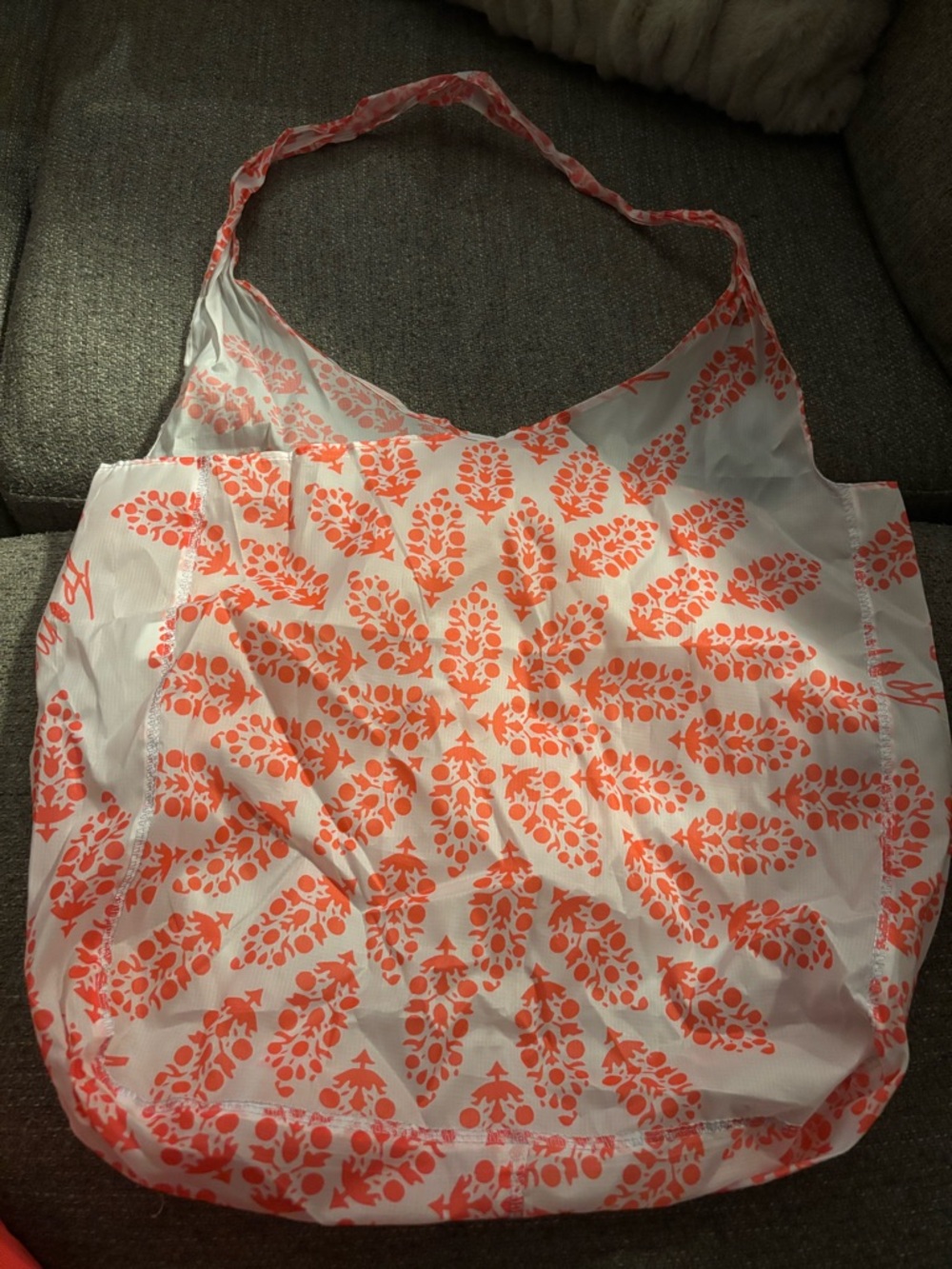 Lightweight White Tote Bag with Coral Floral Print free people